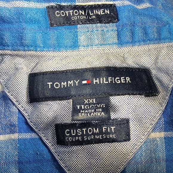 Tommy Hilfiger Mens 2XL Blue Plaid Button Up Shirt Custom Fit Casual Comfort Sho - Picture 4 of 10